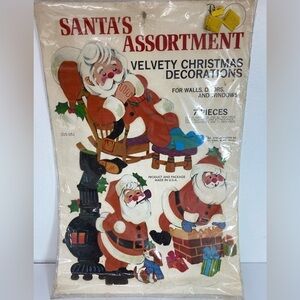 Vintage Peck Velvety Flocked Santa's Assortment Christmas Decorations Sealed NOS